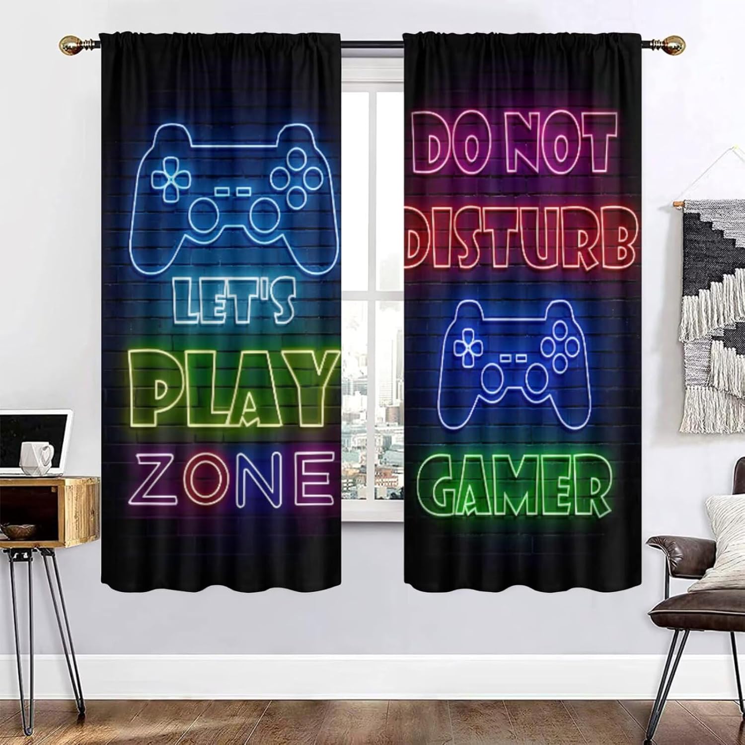 Retro Gaming Youtube - Cortina Gamer Blackout para Quarto, Decoração