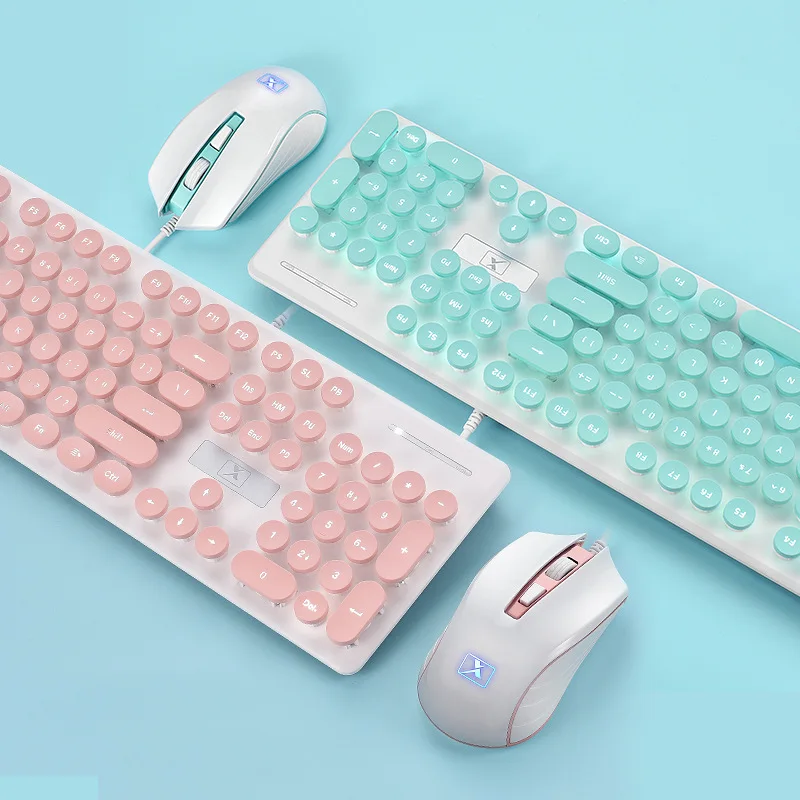 Retro Gaming Mini Pc - Rosa retro com fio jogo teclado